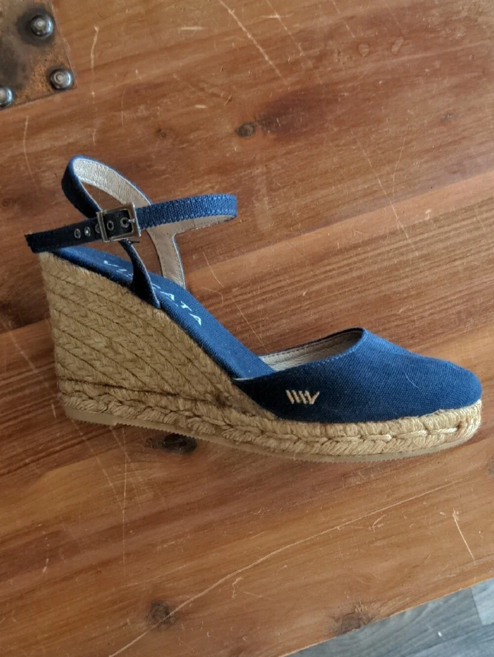 Viscata Navy Espadrille Wedge Sandals with Ankle Strap